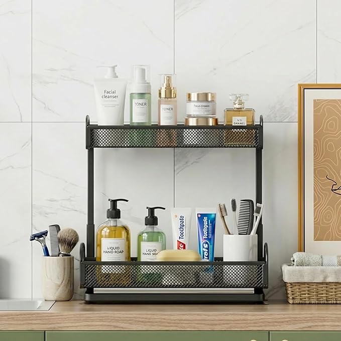 YASONIC 2 Pack Under Sink Organizer, 2 Tier Height Adjustable Kitchen Cabinet Organizer, Pull Out Metal Cabinet Shelf Organizer, Under the Sink Organizers and Storage for Kitchen & Bathroom, Black
