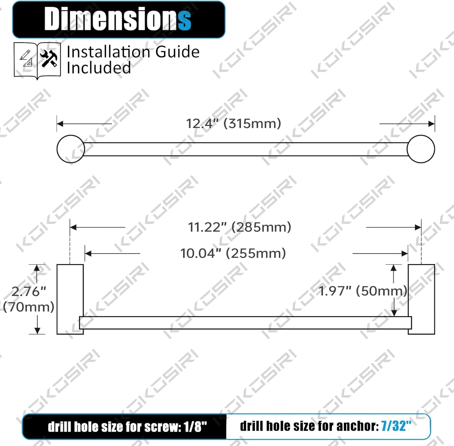 KOKOSIRI Towel Bars Matte Black 12-Inch Hand Towel Holder for Bathroom Wall Rack T-304 Stainless Steel Bathroom Accessories Wall Mounted, B4007BK-L12