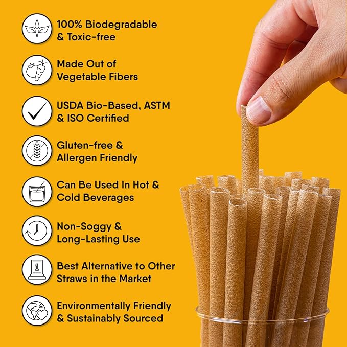 The Veggie Straws – 150 PCS of 4.75 Inches Unwrapped Biodegradable Drink Stirrers – Made of Vegetable Fibers, Best Cocktail Stirrers for Drinks of All Kinds