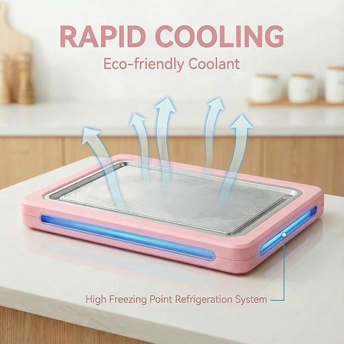 Rolled Ice Cream Maker, Ice Cream Tray with Ice Cream Roller, Manual Homemade Ice Cream Maker for Frozen Yogurt Sorbet, Ice Cream Tray for Family (Pink)