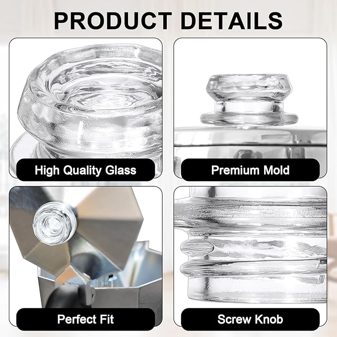 6 Pack Coffee Percolator Glass Top Replacement, Clear Coffee Filter Glass Knob for Electric and Stove Pots, Heat-Resistant Percolator Parts Camping Accessories for Coffee Filter and Makers