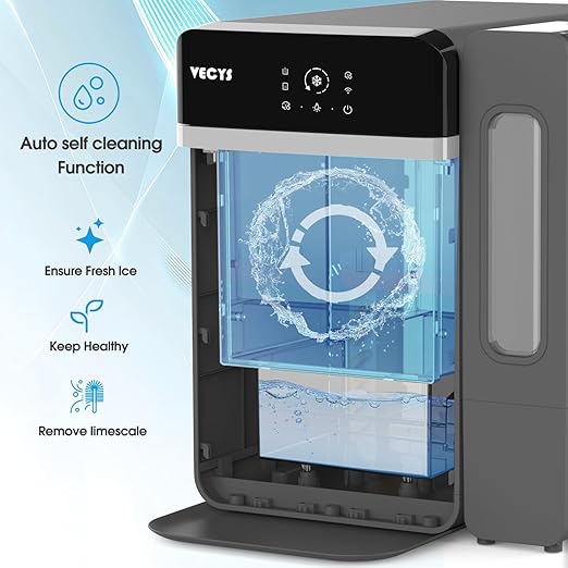 VECYS Nugget Ice Maker, 33LBS/Day Countertop Ice Machine, Self-Cleaning Portable Pellet Ice Maker with Stainless Steel Trim, 3.8L Side Water Tank, Chewable Sonic Ice for Home, Office, Bar