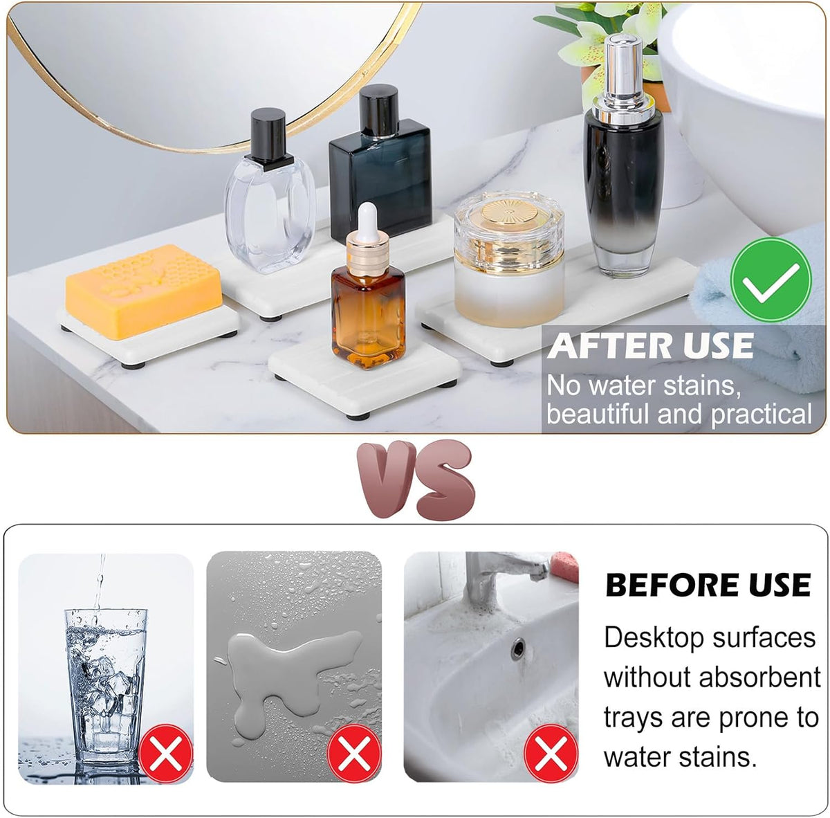 4PCS Stone Drying Tray for Bathroom Sink and Kitchen Counter, Fast Drying Diatomite Stones Soap Trays, Diatomaceous Coaster, Vanity Trays, Water Absorbing Stone Tray for Sink