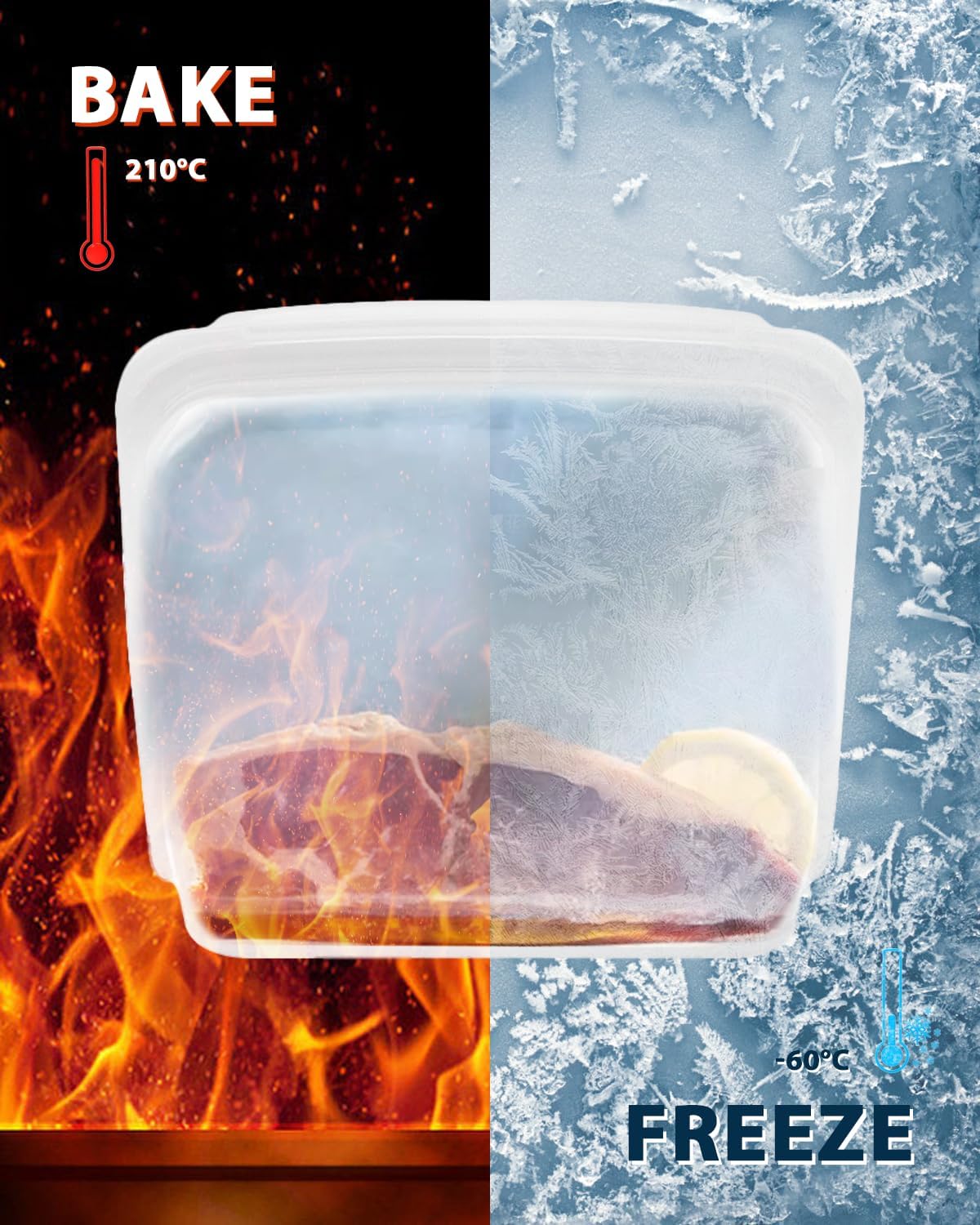 Reusable Silicone Storage Bag, 8Pack Pocket, Snack, and Sandwich Bag, Endurables Seal-Top Silicone Bags for Food Storage, Freezer, Microwave, Oven, Dishwasher Safe (Clear & Peach)