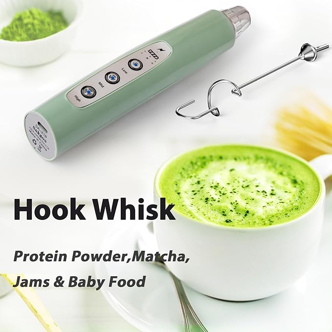 Sakgos Milk Frother Rechargeable Handheld-Electric Whisk 3 Speed Adjustable, Coffee Frother Wand with 3 Stainless Whisks, Electric Foam Maker, Drink Mixer Blender for Latte Cappuccino Matcha Egg