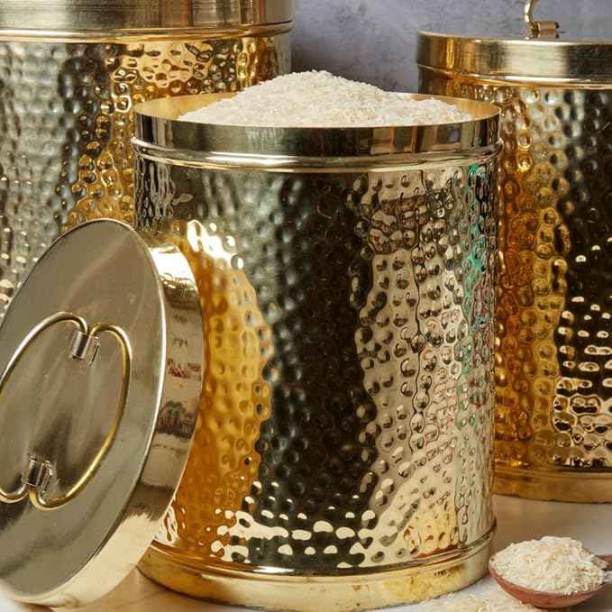 Canister Sets for Kitchen for Pantry, Gold Brass, 13" Tall, Set of 3pcs