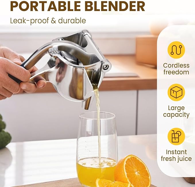 Heavy Duty Manual Fruit Juicer Press, Upgraded Fruit Juice Squeezer Handheld Aluminum Alloy, Non-Slip Ergonomic Grip, Easy to Use & Clean, Efficient Extraction of Citrus, and Other Fruits (1)