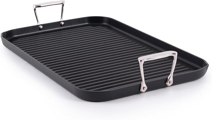 All-Clad HA1 Expert Hard Anodized Nonstick Double Burner Grill Pan For Stovetop 13 x 20 Inch, Grilling, Professional Cookware, Dishwasher-Friendly, Oven-Safe Up to 500°F, Black