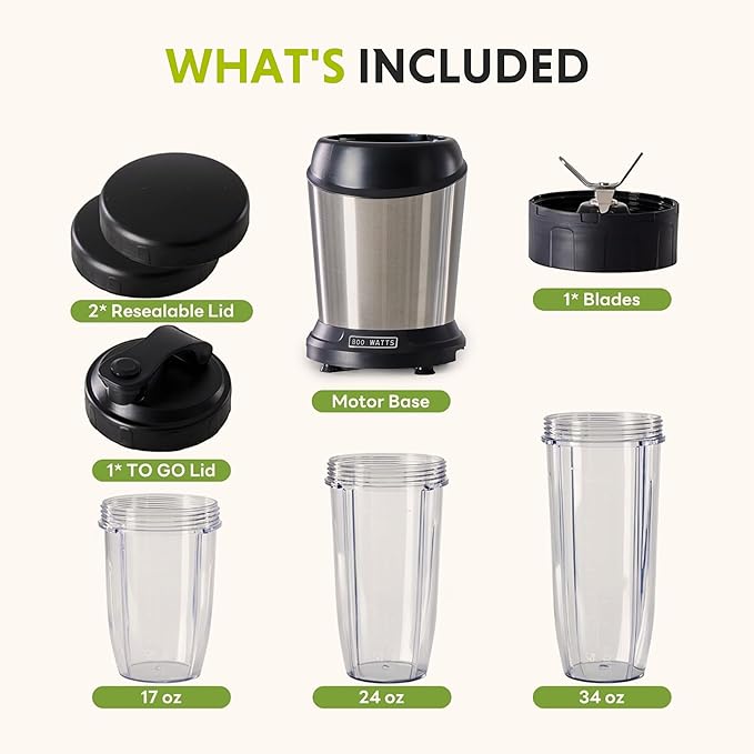 Simple Deluxe Personal Smoothie Blender, 800W Blenders for Shakes and Smoothies with 3 BPA-Free Portable Cups Countertop Blenders for Ice Crushing, Frozen Drinks, Milkshake, Juice, Silver