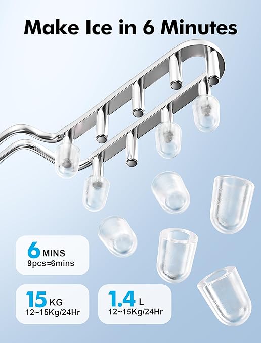 Ice Maker Countertop, Portable Ice Machine with Carry Handle, Self-Cleaning Ice Makers with Basket and Scoop, 9 Ice Cubes in 6 Mins, 26 lbs per Day, 5 Sizes of Bullet Ice for Home Party Camping RV
