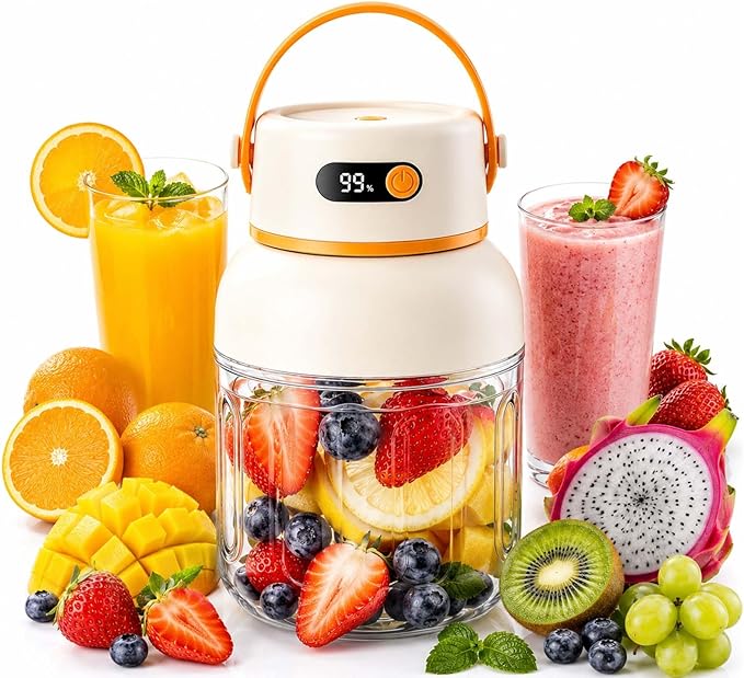 Portable Electric Juicer Cup with Zero Cord Hassle,Wireless Personal Juicer Cup USB Rechargeable Blender,38-Blades,Quiet Operation, Leakproof Lid,40 Seconds,for Shakes and Smoothies (Beige-28 Oz)