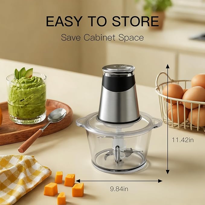 MEGAWISE Electric Food Chopper 800W, Dual-Speed Meat Grinder with1.2L 304# Stainless Steel Bowl & 2.2L Glass Bowl, BPA-Free Food Processor for Meat, Vegetables, and Nuts