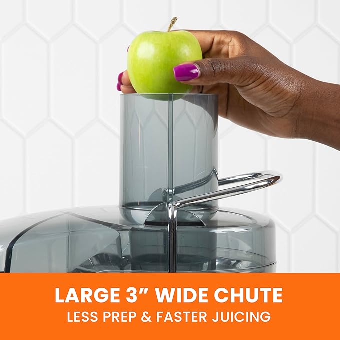 Omega Centrifugal Juicer with 3-Inch Wide Chute High Speed Extractor For Fruits and Vegetables, Features 2 Speeds Stainless Steel Filter and Large Pulp Container, 1000-Watts, Black