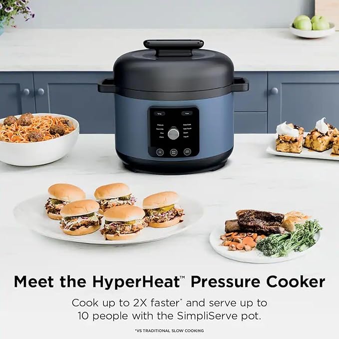 Hyper-Heat Pressure Cooker - 6.5 Quart Multi-Cooker with 9 Programmable Functions, 1200W Power, SimpliServe Pot for Family Meals, Electric Pressure Cooker for Fast and Healthy Cooking (Blue)