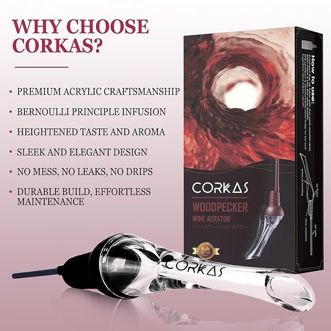 CORKAS Quality Wine Aerator Pourer & Wine Opener with Premium Rosewood Handle,Gifts for Thanksgiving Day,Christmas Gift