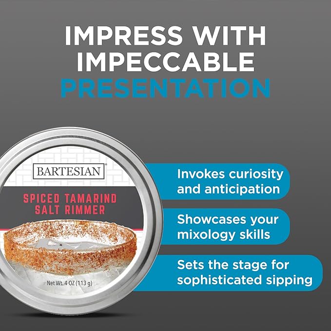 Bartesian Sizzling Spicy Salt Cocktail Glass Rimmer - Margaritas Cocktails Flavored Rimming Garnish for Margarita Bar Drink Glasses - Professional Home Bartending Mixology Supplies