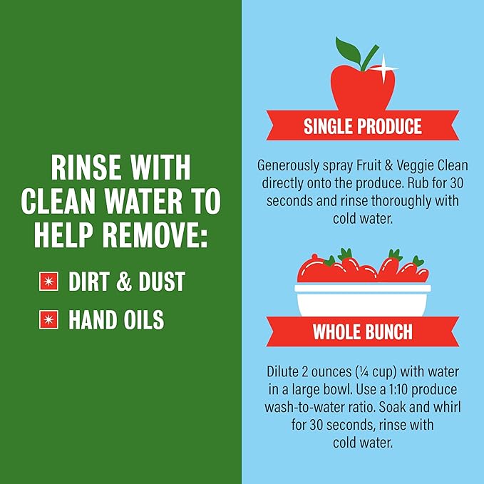 Rebel Green Fruit & Veggie Clean - Plant-Based Produce Cleaner - Natural Fruit and Vegetable Wash with No Aftertaste - Chemical & Wax Removal - Made with Organic Extracts of Citrus - 6 Pack 17 FL OZ