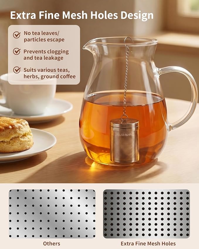 Tea Infusers for Loose Leaf Tea, Extra Fine Mesh Tea Strainer, Updated Slim Threaded Lid 304 Stainless Steel Tea Steeper with Drip Tray for Tea, Spices & Seasonings
