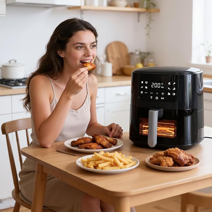 QIDO Air Fryer – 5.5 QT Compact Airfryer for Quick Meals in Minutes, 180°- 450°F Precision Heating, Easy-View Window, Touchscreen Controls with Auto Menus, Nonstick & Dishwasher Safe Basket - Black