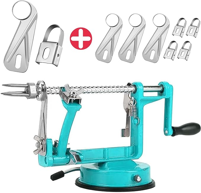 Apple Peeler, Slicer Corer Potato Peelers 3 In 1, Stainless Steel Heavy Duty Suction Cup Base And 7 Extra Blades (Blue)