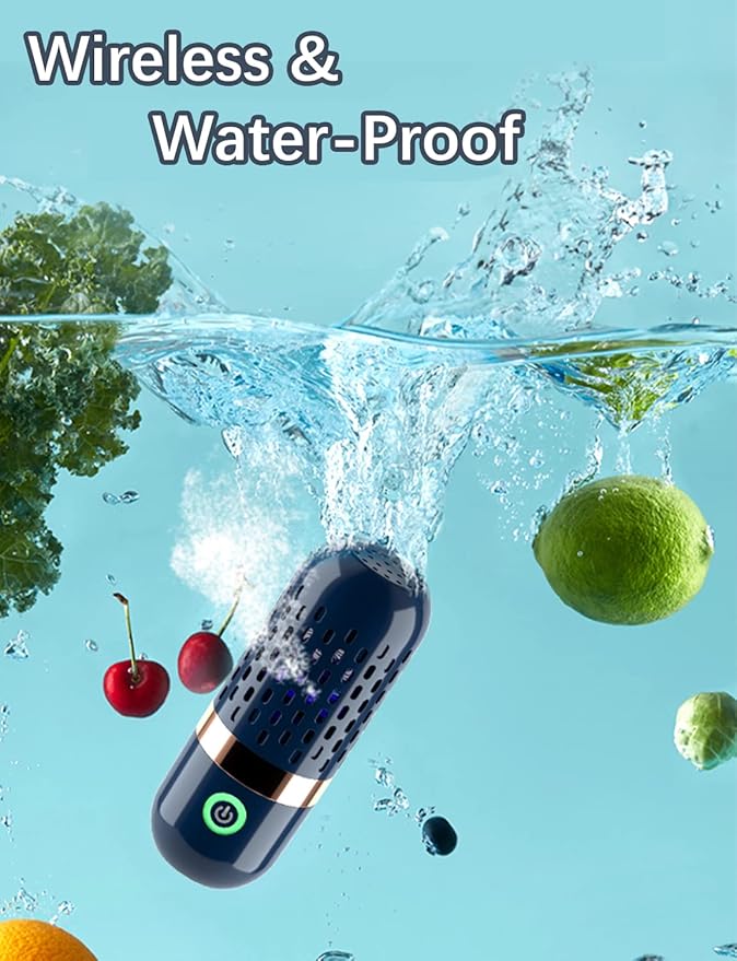 Vegetable and Fruit Cleaner Machine, Purified Water-Proof Fruit Cleaning Device with OH-ion Purification Technology 250min Working time and Wireless Charging, for Cleaning Fruit (Blue)