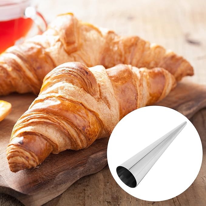 40 PCS Cream Horn Forms, Stainless Steel Cannoli Tubes, Cream Roll Horn Molds with Clean Brush Cream Horn Metal Cones for Croissant Daily Baking, 1.4 x 5.5 Inch, Silver