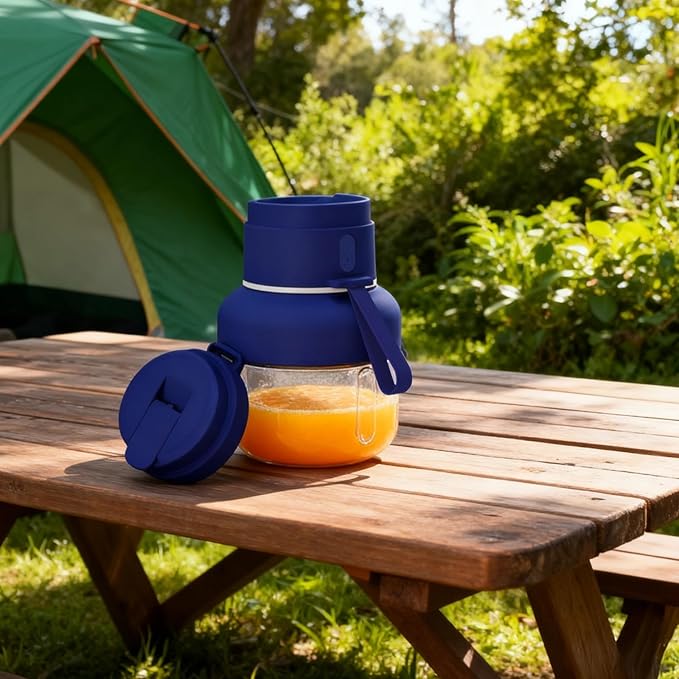 Electric Juicer, Portable Blender With 12-Vane, Blue, Double Cap Lid And Straw, 1500Mah Usb-C Rechargeable, 850 Ml