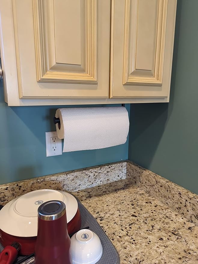 2nd Gen Paper Towel Holder Under Cabinet No Drilling, [More Sturdy] Self Adhesive or Drilling Paper Towel Holder Wall Mount for Kitchen, RV, [Fit Mega Paper Towel Roll] SUS304 Stainless Steel