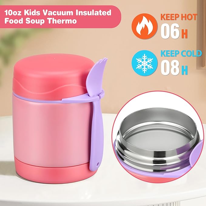 Pawtong Bento Lunch Box Set With 10oz Soup Thermo, Leak-proof Lunch Containers with 4 Compartment, Kids Hot Thermo Food Jar/Insulation Lunch Bag, Food Containers for School（Solid）