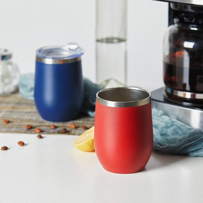 COMOOO Stainless Steel Wine Tumbler with Lid and Straw 12oz Double Wall Vacuum Insulated Travel Tumbler Cup for Coffee, Wine, Cocktails, Champagne (Mix color,12 Pack)