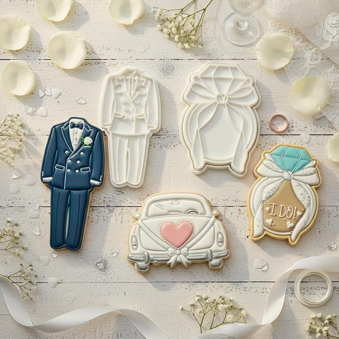 Wedding Cookie Cutters Cutter Wedding Car Molds 3.5" with Plunger Stamps Baking Dough Tools Cake Shapes PLA Accessories for Birdesmaid Decorative Party Kitchen Supplies