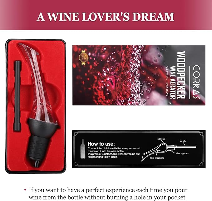 CORKAS 2-in-1 Wine Pourer Aerator and Decanter Spout & Prestige Waiter Corkscrew with Rosewood Handle,Gifts for Thanksgiving Day,Christmas Gift