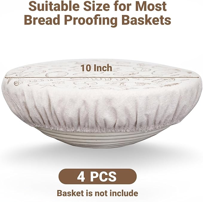 4 Pack 10″ Bowl Covers for Bread Proofing with Plastic Liner, Reusable Cloth Bread Bowl Cover for Sourdough Rising