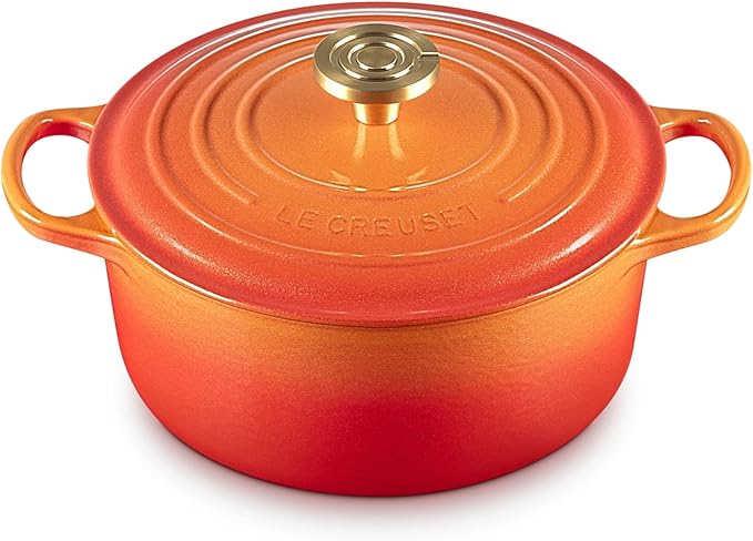 Le Creuset Enameled Cast Iron Signature Round Dutch Oven, 4.5 qt., Flamme Doree with Crucible Knob