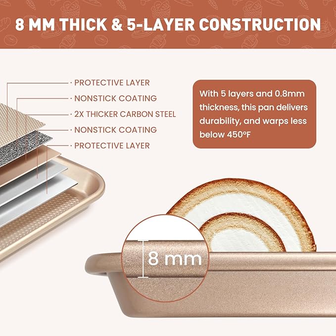 Baking Sheet with Wire Rack Set, 2 Sheet Pans(17.5'' X 11.8'') with 2 Cooling Racks, Thickened Nonstick Cookie Sheet for Baking, Carbon Steel Baking Pan