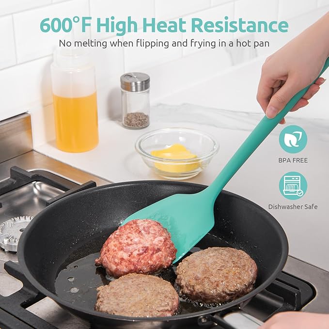 U-Taste 18/8 Stainless Steel Measuring Cups and Spoons (Set of 10, Multicolor), and 600ºF Heat Resistant Silicone Turners, 13.6in Long Solid & Slotted Kitchen Spatula (Aqua Sky)