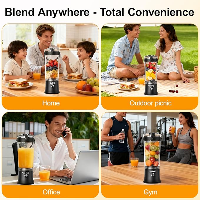 Portable Blender Dual Mode 18000RPM 20Oz Blending Cup Ice Crushing Smoothie Frozen Fruit Mini Home Gym Travel(Black)