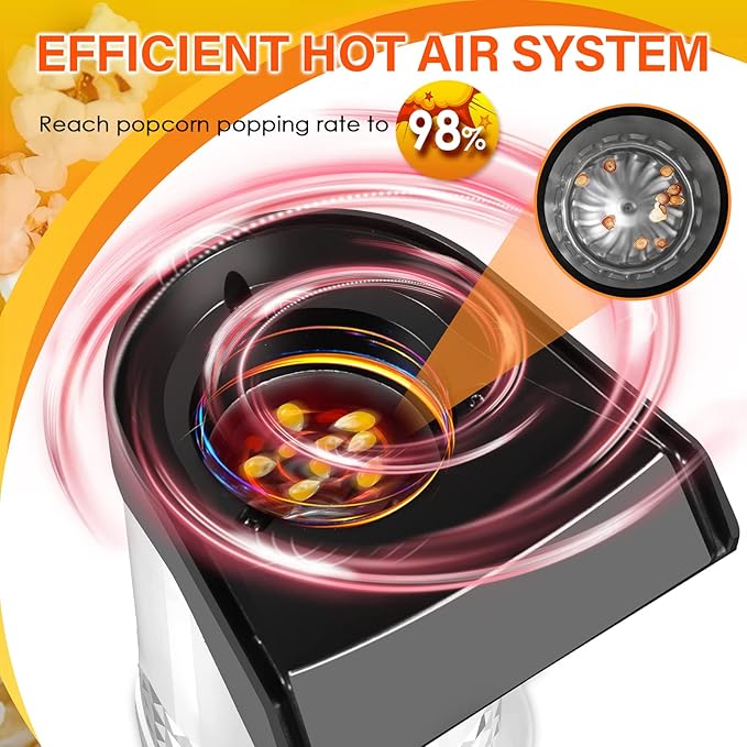 Quick & Easy 4.5Qt Oil-Free Hot Air Popcorn Machine - ETL Certified with Butter Melter, Measuring Cup & On/Off Switch for Movie Nights & Parties(White)