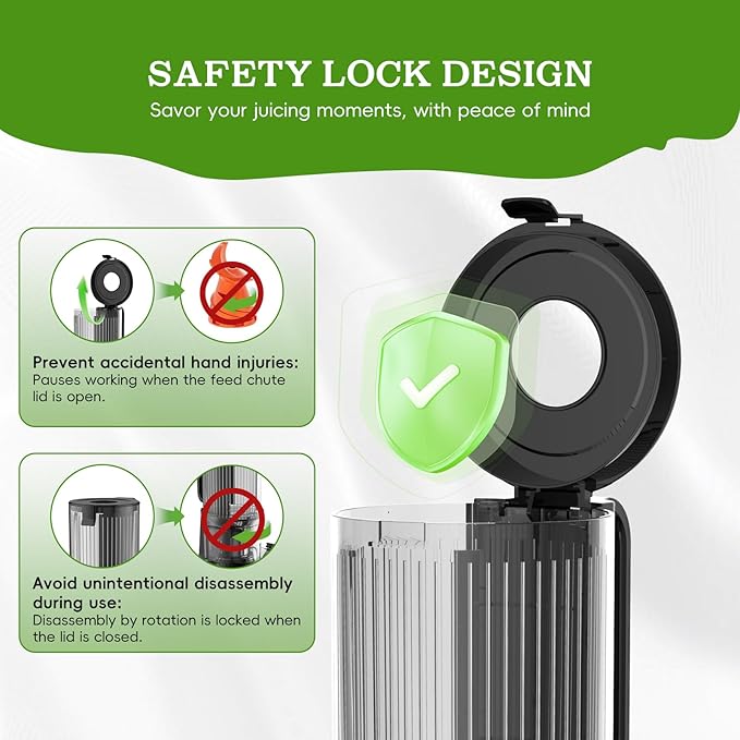 Cold Press Juicer, Wide Feed Chute Juicer Machines, Stainless Steel Slow Masticating Juicers Easy to Clean, Vegetables & Fruits Juice Extractor, High Juice Yield, Gray Color Knob