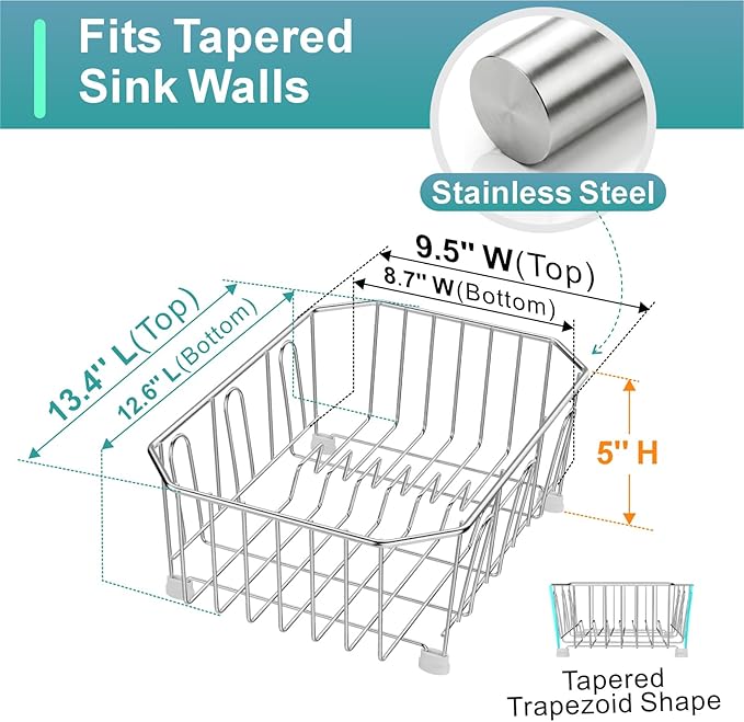 GSlife Mini in Sink Dish Drying Rack - Stainless Steel Small Dish Drainer for RV Kitchen Apartment Sink, 9.5" W x 13.4" L, White Utensil Holder