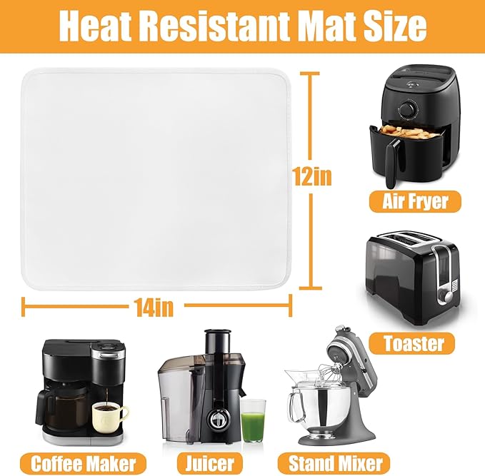 Heat Resistant Mat for Air Fryer, Oven, Countertop, 12x14in Hot Pads for Kitchen Counter Heat Protector, Under Coffee Maker Mats for Quartz Countertop Protector