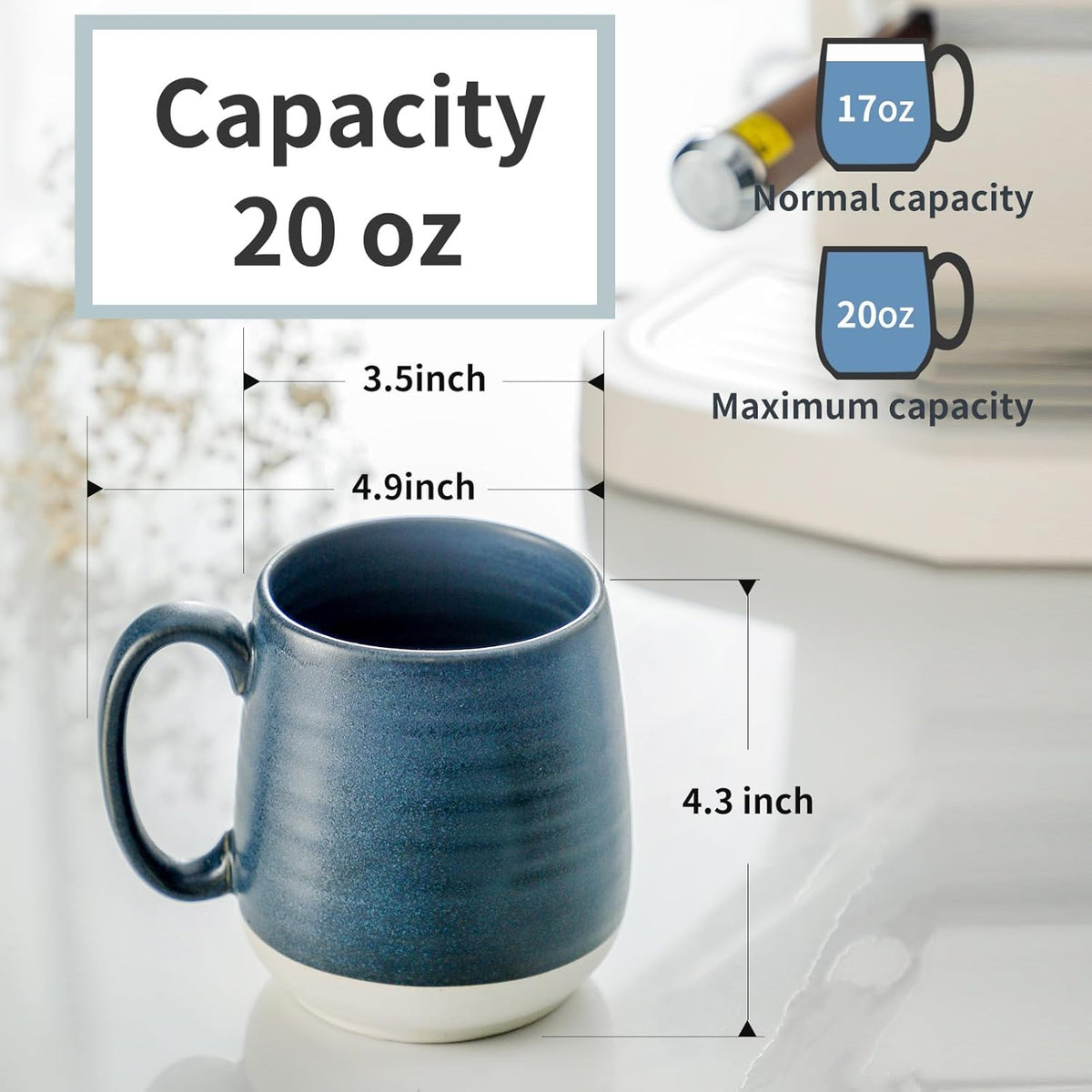 Hasense Coffee Mugs, 20 oz Oversized Coffee Cups Ceramic, Tea Cup with Handle for Coffee Cappuccino Soup Latte Hot Cocoa, Holiday Gift Mugs for Women and Men, 1 PCS(Deep Blue)