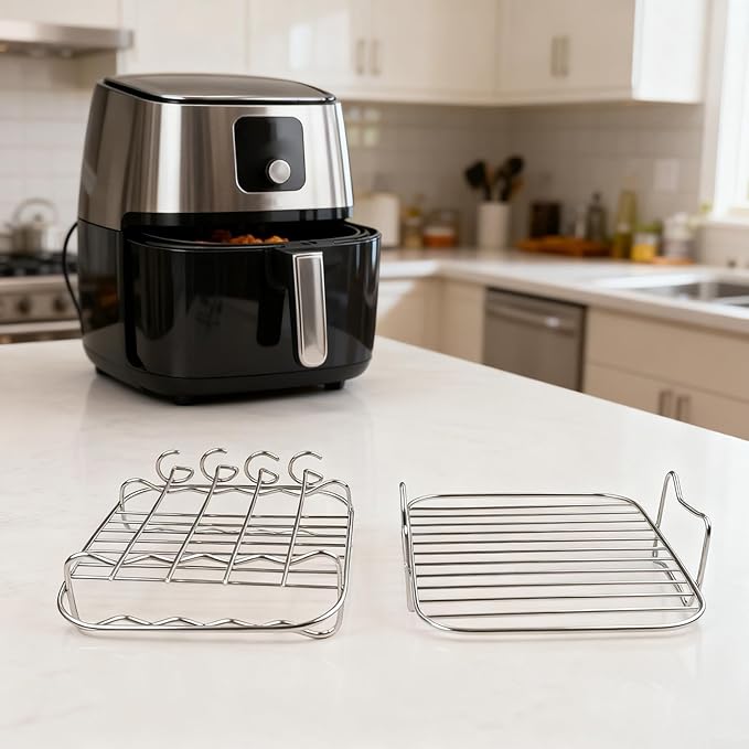 Air Fryer Rack 304 Stainless Steel Accessory for Dual Basket Models DZ201/40/550, Dishwasher Safe Grid Design for Crisp Cooking and Multi Food Use