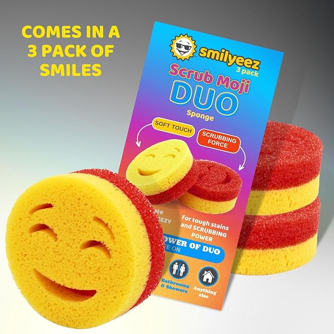 The Original Smiling Handle with Soap Dispensing for Scrub Daddy (Reg. TM) Sponges and Scrub Moji Sponge with Smilyeez Caddy, Dishwand, and 2 Scrub Mojis (Light Blue)