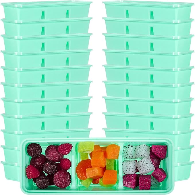 Hushee 50 Pack 17 oz Small Meal Prep Containers with 3 Compartments Snack Containers with Lid Disposable Plastic Bento Box Travel Lunch Food Boxes Stackable for Office Picnic (Green)