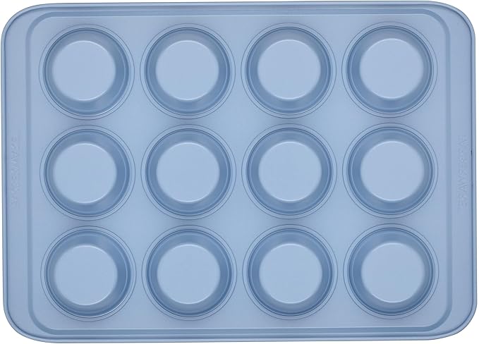 Farberware Easy Solutions Nonstick Bakeware Muffin/Cupcake Baking Pan, 12-cup with fill lines - Blue