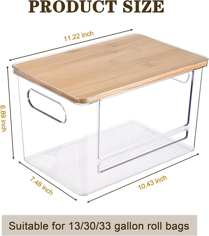 2 PCS Trash Bag Holder Dispenser Under Sink, Extra Large Garbage Bag Holder Organizer with Bamboo Top & Handles