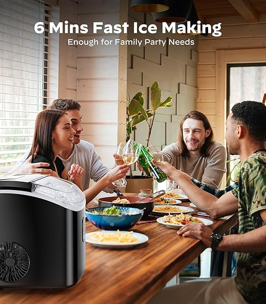Nugget Ice Maker Countertop, Pellet Ice Machine with Self-Cleaning Function, Produces 33 lbs of Chewable Ice in 24 Hours, Sonic Ice Maker Perfect for Home Kitchens and Offices, Black