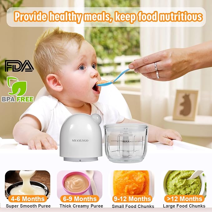 Baby Food Processor, MYAYLYGO Baby Food Maker Gift for Baby Food, Meat, Vegetable, Fruit, Baby Food Blender for Newborn Shower Gifts for Homemade Food&Purees, Medium, White, MGBFM-003WT