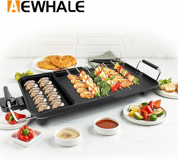 AEWHALE 3-in-1 Electric Nonstick Griddle Grill 1800W,Teppanyaki Grill with Removable Temperature Control & Drip Tray for Pancakes Burgers Eggs,22"x 10.5"